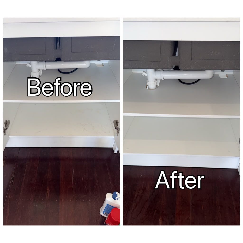 Perth Bond Cleaners under-sink cabinet before and after clean in Perth